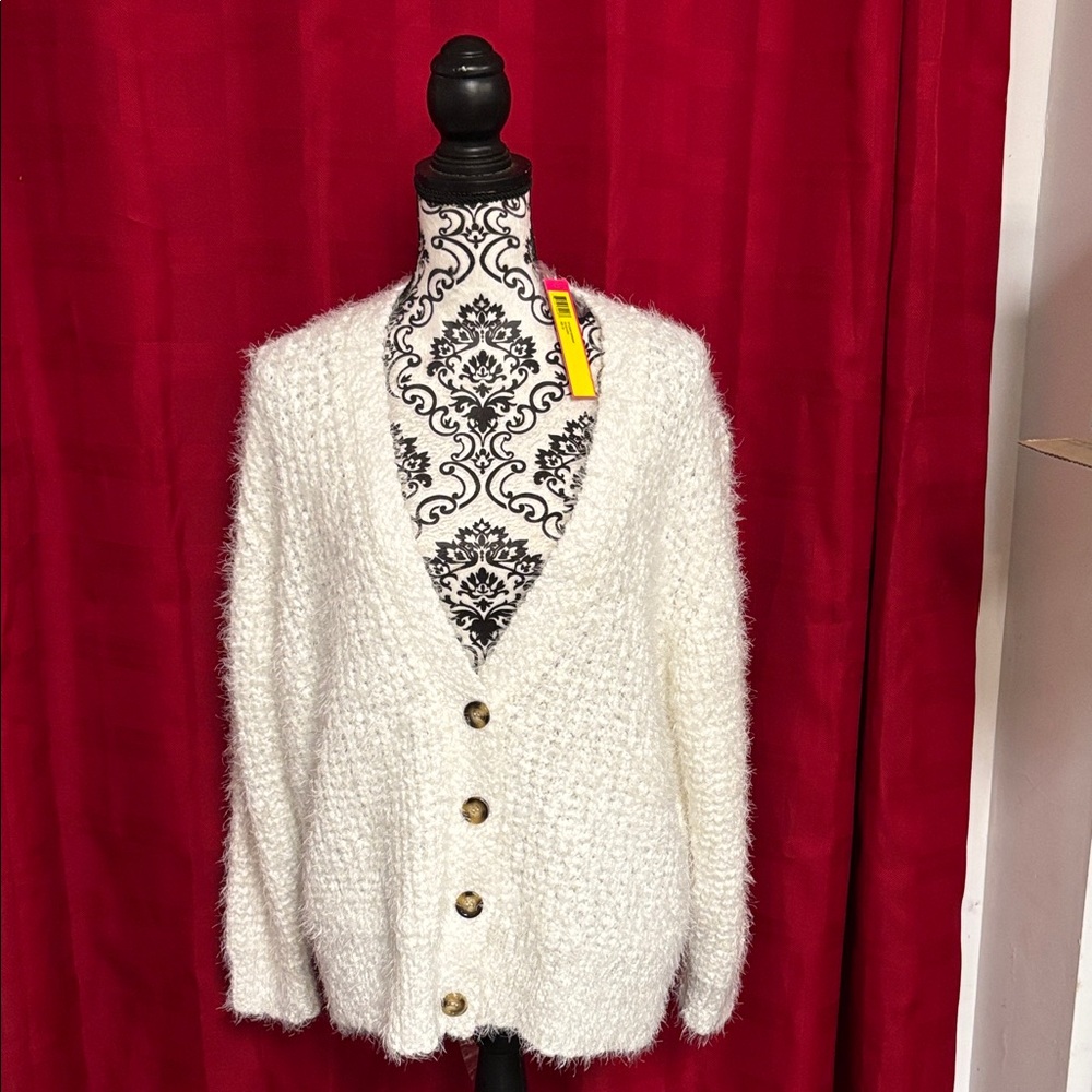 Catherine Malandrino Cream Textured Cardigan